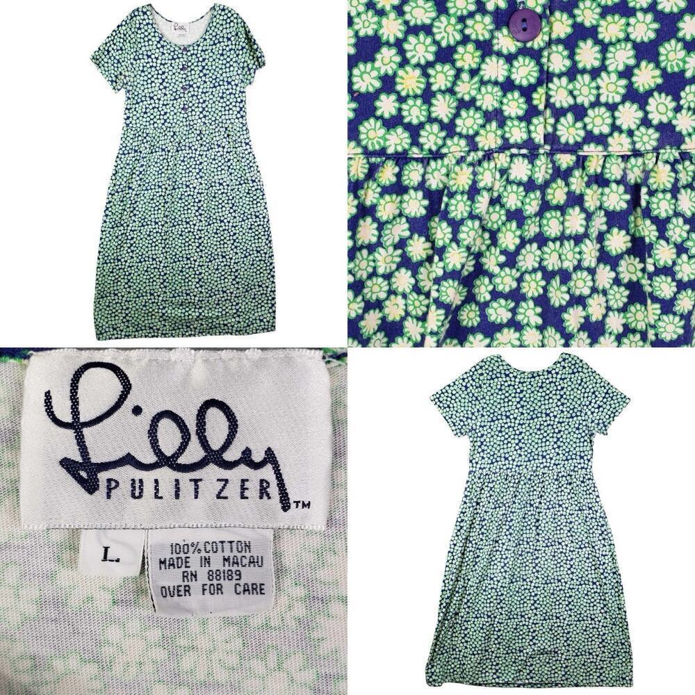 Lilly Pulitzer Navy and Lime Floral Cotton Maxi Dress
